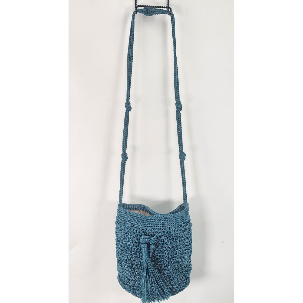 The Sak Sayulita Drawstring Bucket Bag Crossbody Shoulder Snap Closure Teal